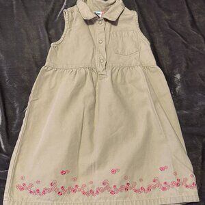 Vintage Y2K Old Navy Tan Pink Floral Collared Embroidered Toddler Dress 3T